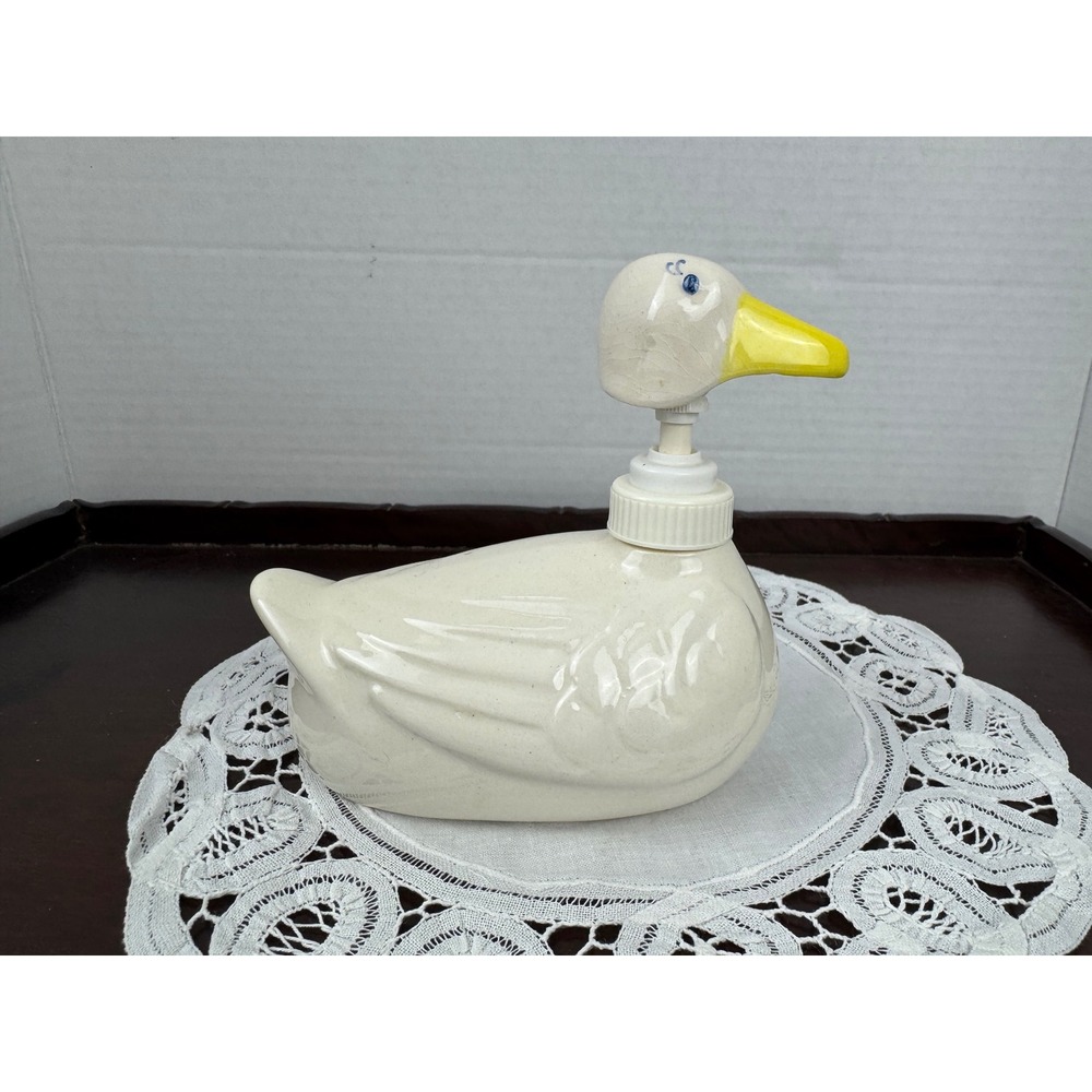 Vintage White Goose 1984 Steven Rhoades Ceramic Duck Soap Dispenser Decor 7.5"